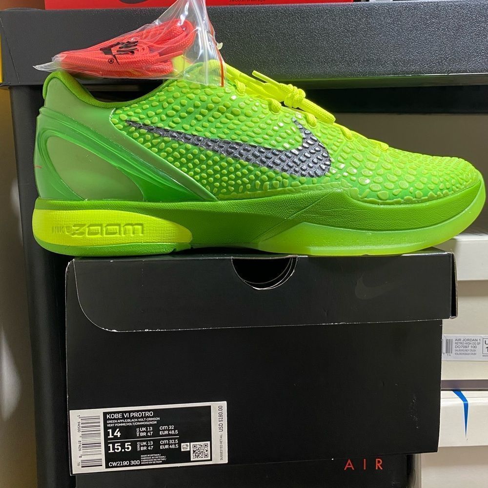 2020 Nike Zoom Kobe 6 VI Protro Grinch Green Apple Crimson Cw2190-300 Size 14
